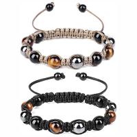 Gemstone Bracelets, Obsidian, with Polyester Cord & Tiger Eye & Hematite, Round, handmade, fashion jewelry & Unisex & adjustable 8mm cm 