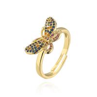 Cubic Zirconia Micro Pave Brass Finger Ring, Butterfly, 18K gold plated, Adjustable & micro pave cubic zirconia & for woman, gold 