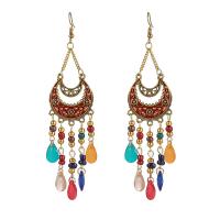 Fashion Fringe Earrings, Zinc Alloy, with Seedbead, Moon, gold color plated, Bohemian style & for woman & enamel 