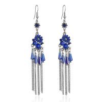 Fashion Fringe Earrings, Zinc Alloy, Flower, platinum color plated, Bohemian style & for woman & with rhinestone 