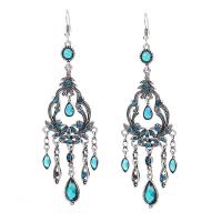 Fashion Fringe Earrings, Zinc Alloy, Teardrop, antique silver color plated, Bohemian style & for woman & with rhinestone & hollow 