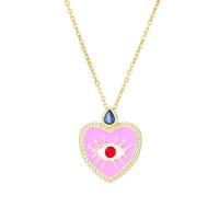 Cubic Zircon Micro Pave Brass Necklace, with 304 Stainless Steel Chain, Heart, gold color plated, micro pave cubic zirconia & for woman & enamel Approx 19.68 Inch 
