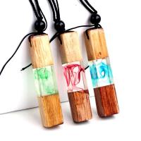 Wood Necklace, with Waxed Cotton Cord & Resin, Adjustable & fashion jewelry & Unisex Approx 24.8 Inch 