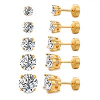 Cubic Zircon Brass Earring, 18K gold plated, Unisex & with cubic zirconia, golden 