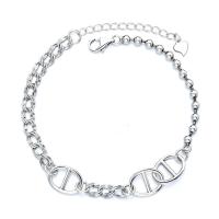 Sterling Silver Bracelets, 925 Sterling Silver, polished, fashion jewelry & for woman, original color, 190mm 