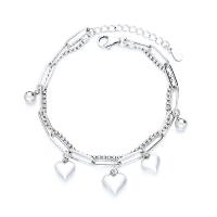 Sterling Silver Bracelets, 925 Sterling Silver, Heart, polished, fashion jewelry & for woman, original color, 180mm 