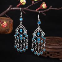 Fashion Fringe Earrings, Zinc Alloy, Teardrop, antique silver color plated, for woman & with rhinestone & hollow 