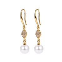 South Sea Shell Drop Earrings, Brass, with Shell Pearl, plated & micro pave cubic zirconia & for woman 