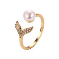 Cubic Zirconia Micro Pave Brass Finger Ring, with Freshwater Pearl, plated & micro pave cubic zirconia & for woman 17mm 