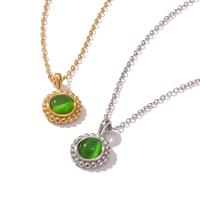 Cats Eye Necklace, 304 Stainless Steel, with Cats Eye, with 5cm extender chain, Round, Vacuum Plating, fashion jewelry & for woman cm 