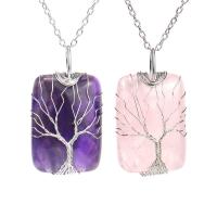 Gemstone Necklaces, Natural Stone, with Brass, Rectangle, tree of life design & for woman Approx 51 cm 