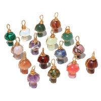 Gemstone Brass Pendants, with brass wire, mushroom, gold color plated, DIY 20mm 