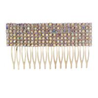 Decorative Hair Combs, Zinc Alloy, gold color plated, for woman & with rhinestone, golden 