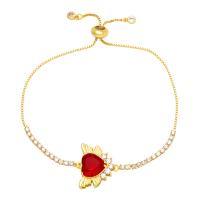 Cubic Zirconia Micro Pave Brass Bracelet, Heart, 18K gold plated, micro pave cubic zirconia & for woman .4 Inch 