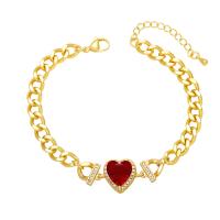Cubic Zirconia Micro Pave Brass Bracelet, with 2 extender chain, Heart, 18K gold plated, micro pave cubic zirconia & for woman .5 Inch 