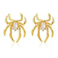 Cubic Zircon Brass Earring, Spider, 18K gold plated, fashion jewelry & for woman & with cubic zirconia, golden 