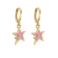 Huggie Hoop Drop Earring, Brass, Star, 18K gold plated, micro pave cubic zirconia & for woman & enamel 