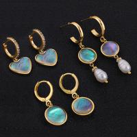 Huggie Hoop Drop Earring, Zinc Alloy, with Abalone Shell, gold color plated, fashion jewelry & for woman 