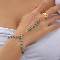 alliage de zinc bracelet anneau, avec turquoise, avec 1.97inch chaînes de rallonge, Placage de couleur d'or, bijoux de mode & pour femme Environ 7.09 pouce, Vendu par PC