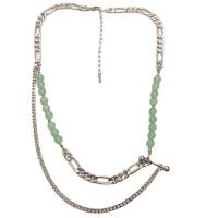 Green Aventurine Necklace, Brass, with Green Aventurine, platinum plated, Double Layer & for woman, green Approx 44 cm 