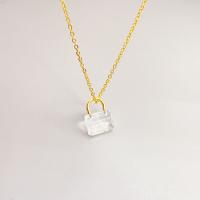Crystal Necklace, Brass, with Crystal, Lock, 18K gold plated, for woman, clear Approx 18 Inch 