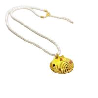 Freshwater Pearl Brass Necklace, with Freshwater Pearl, 18K gold plated & for woman Approx 18 Inch 