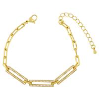 Cubic Zirconia Micro Pave Brass Bracelet, with 2.17 extender chain, 18K gold plated & micro pave cubic zirconia & for woman .5 Inch 