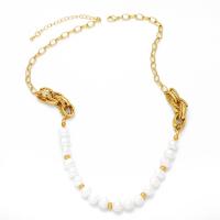 Collar de perlas de plástico, metal, con Perlas plásticas, con 2 extender cadena, 18K chapado en oro, para mujer, dorado, 9x8mm, longitud:17.7 Inch, Vendido por UD