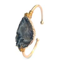Agate Bangle, Brass, with Brazil Agate & Ice Quartz Agate, handmade, Druzy Geode Style & fashion jewelry & for woman, golden, 30-40*15-25mm, Inner Approx 55mm 