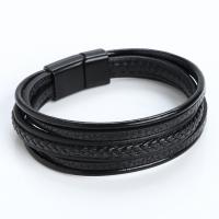 PU Leather Bracelet, with Zinc Alloy, plumbum black color plated, fashion jewelry & multilayer & for man cm 