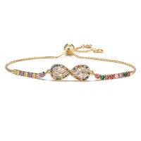 Cubic Zirconia Micro Pave Brass Bracelet, real gold plated & micro pave cubic zirconia & for woman, multi-colored, 240mm 