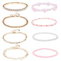 Zinc Alloy Pearl Bracelets, with Seedbead & Plastic Pearl, gold color plated, 8 pieces & micro pave cubic zirconia & for woman Approx 5.5-7 Inch 