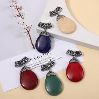 Dyed Marble Pendant, with Zinc Alloy, Teardrop, antique silver color plated, DIY 