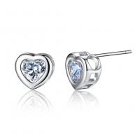 Cubic Zircon Brass Earring, Heart, platinum color plated, micro pave cubic zirconia & for woman 