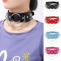 Collar Necklace, PU Leather, with aluminum chain & 304 Stainless Steel & Zinc Alloy, polished, fashion jewelry & Unisex cm 