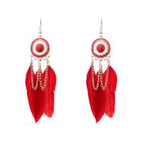 Fashion Feather Earring , Zinc Alloy, with Feather, Dream Catcher, gold color plated, folk style & for woman 