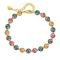Plastic Pearl Bracelets, Brass, with Plastic Pearl, 18K gold plated, for woman Approx 6.49 Inch 