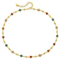 Brass Jewelry Necklace, 18K gold plated, for woman & enamel, multi-colored Approx 15.35 Inch 