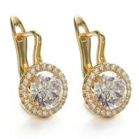 Brass Lever Back Earring, gold color plated, micro pave cubic zirconia & for woman, 11mm 