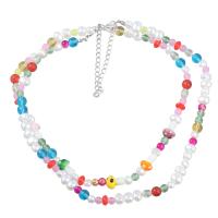 Plastic Pearl Necklace, Zinc Alloy, with ABS Plastic Pearl & Resin, with 6.9cm extender chain, silver color plated, 2 pieces & fashion jewelry & for woman, multi-colored .8 cm 