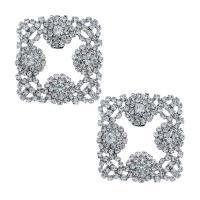 Ornamento de zapatos de aleación de zinc, Cuadrado, chapado en color de plata, para mujer & con diamantes de imitación, plateado, 50x50mm, Vendido por Par
