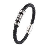 PU Leather Bracelet, with 316 Stainless Steel, polished, fashion jewelry & for man, black, 6mm 