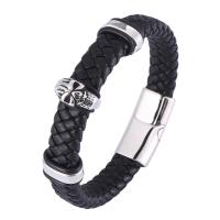 PU Leather Bracelet, with 316 Stainless Steel, Skull, polished, fashion jewelry & for man 12mm 