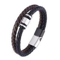 PU Leather Bracelet, with 316 Stainless Steel, Vacuum Ion Plating, fashion jewelry & for man, black and brown, 12mm 
