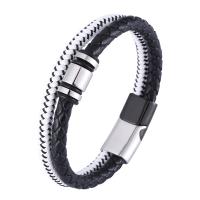 PU Leather Bracelet, with 316 Stainless Steel, Vacuum Ion Plating, fashion jewelry & for man, white and black, 12mm 