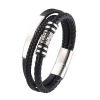 PU Leather Bracelet, with 316 Stainless Steel, polished, fashion jewelry & for man, black, 12mm 
