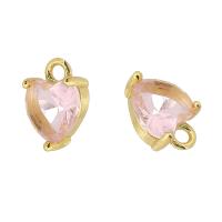 Cubic Zirconia Brass Pendants, with Cubic Zirconia, Heart, gold color plated, DIY, pink Approx 1mm 
