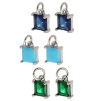 Cubic Zirconia Brass Pendants, with Cubic Zirconia, Square, silver color plated, DIY Approx 3mm 