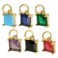 Cubic Zirconia Brass Pendants, with Cubic Zirconia, Square, gold color plated, DIY Approx 3mm 