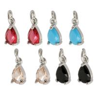 Cubic Zirconia Brass Pendants, with Cubic Zirconia, Teardrop, silver color plated, DIY Approx 3.5mm 